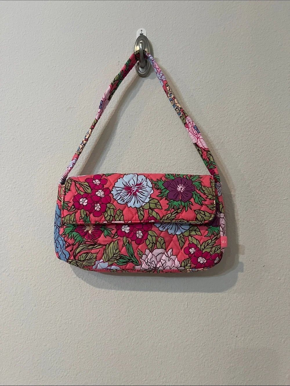 Vera Bradley Quilted Floral Flap Shoulder Bag Pink Purple Cotton Purse
